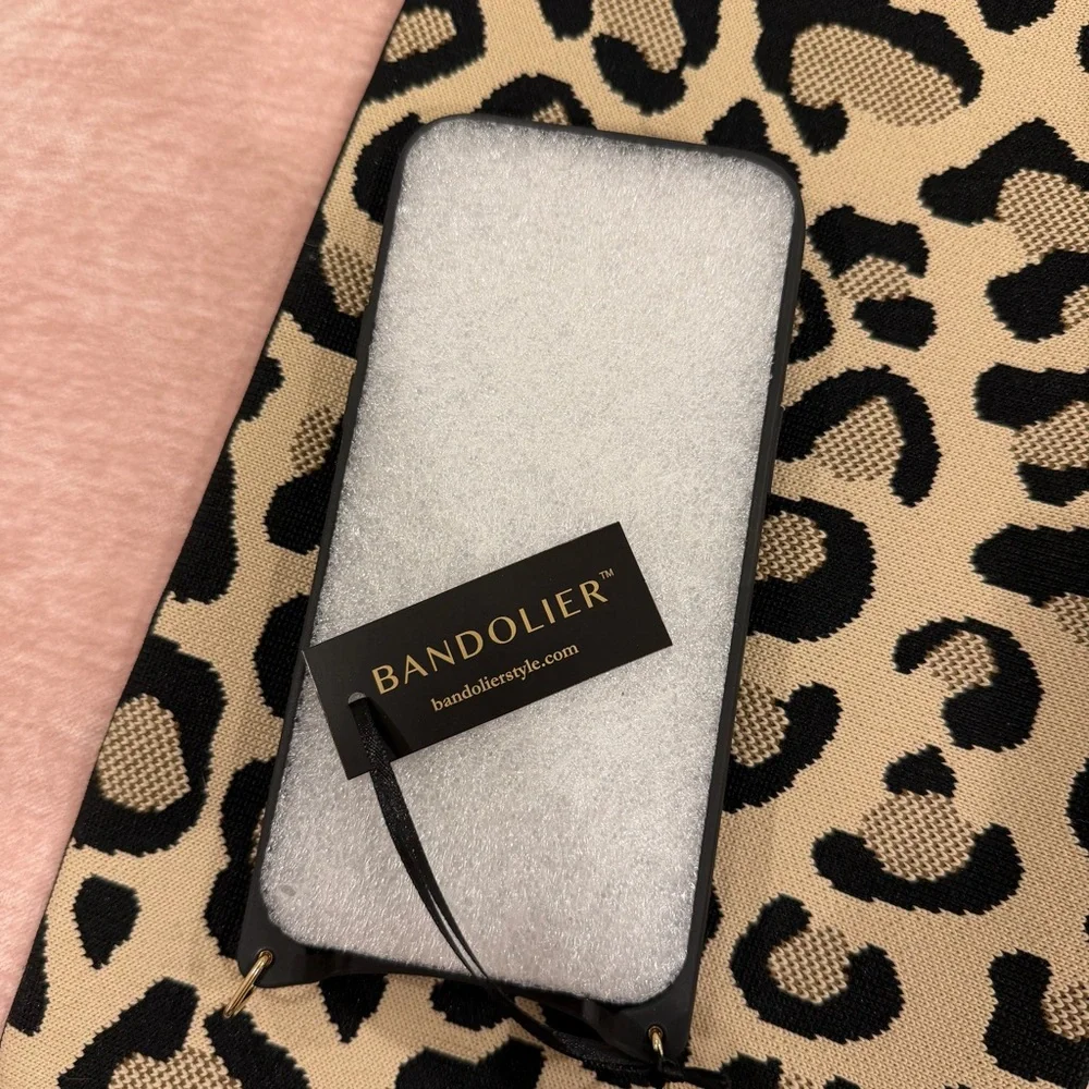 Bandolier Black Leather 14 Pro Max Phone Case w/ Crossbody Strap & Wallet